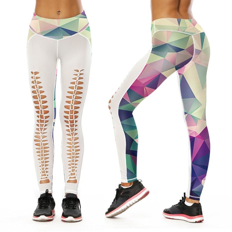 

Fashion Colour Block Number Printing High Waist Bound Feet Pants Personality Hollow Out Design Pants Woman, Figure