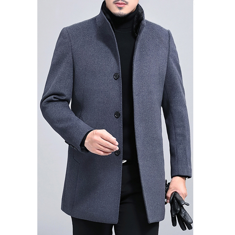 

2019 Spring&Autumn Trench Coat For Jackets Men Wool Coat Business Casual Jackets Windproof Slim Pea Woolen Jacket-C, Black