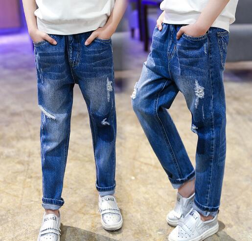 

Girls Jeans Kids Girl Spring Autumn Casual Long Denim Pants Children Fashion Hole Pencil Trousers, Blue