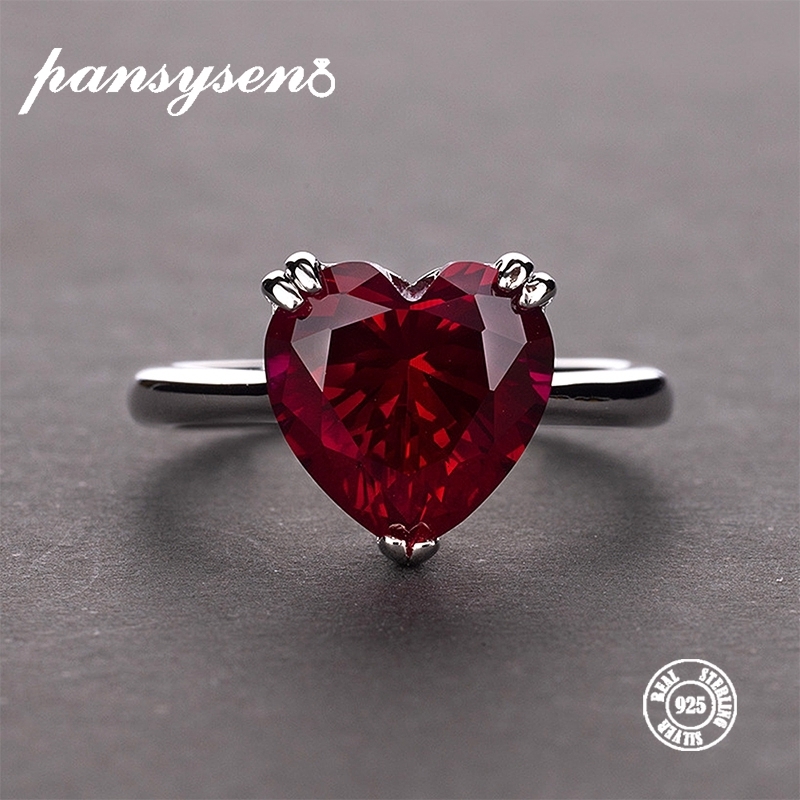 

Natural Red Ruby Heart Gemstone Sterling 925 Silver Wedding Rings For Women Bridal Fine Jewelry Engagement Jewelry Accessories CJ191205
