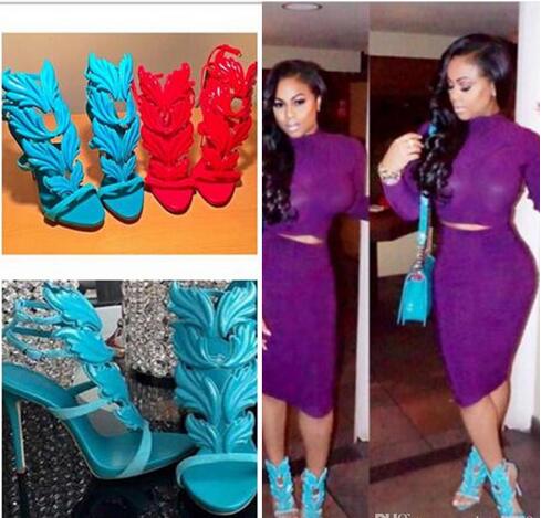 

Kardashian Luxury Women Suede Cruel Summer Pumps Polished Golden Metal Leaf Winged Gladiator Sandals High Heels Shoes With Original Box