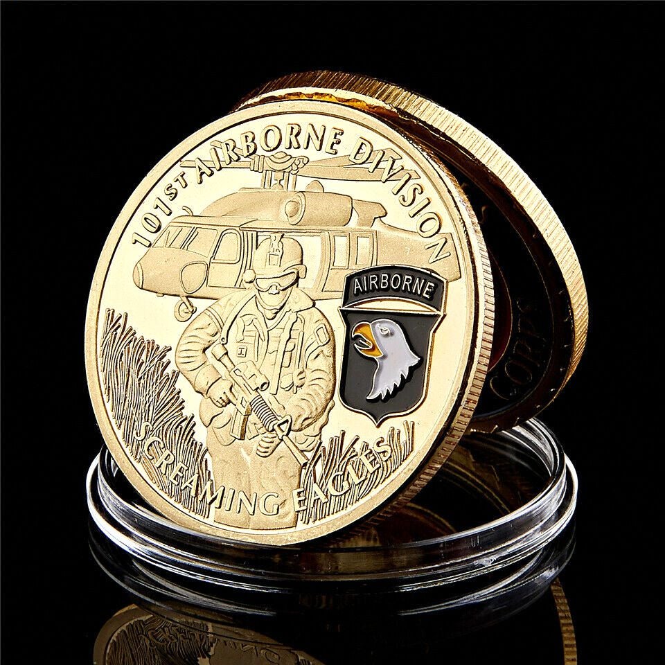 United States Screaming Eagles Craft Army 101st Airborne Division Gold Plated Souvenir Coin Collection W/ Display Holder-image-535751865