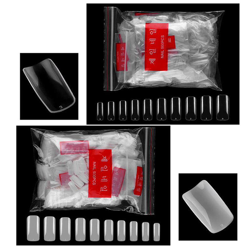 

NEW 500pcs/Bag Fake False Nail Tips Transparent/Natural Full Cover Nail Art Artificial Acrylic Gel Manicure Set Fake Tips