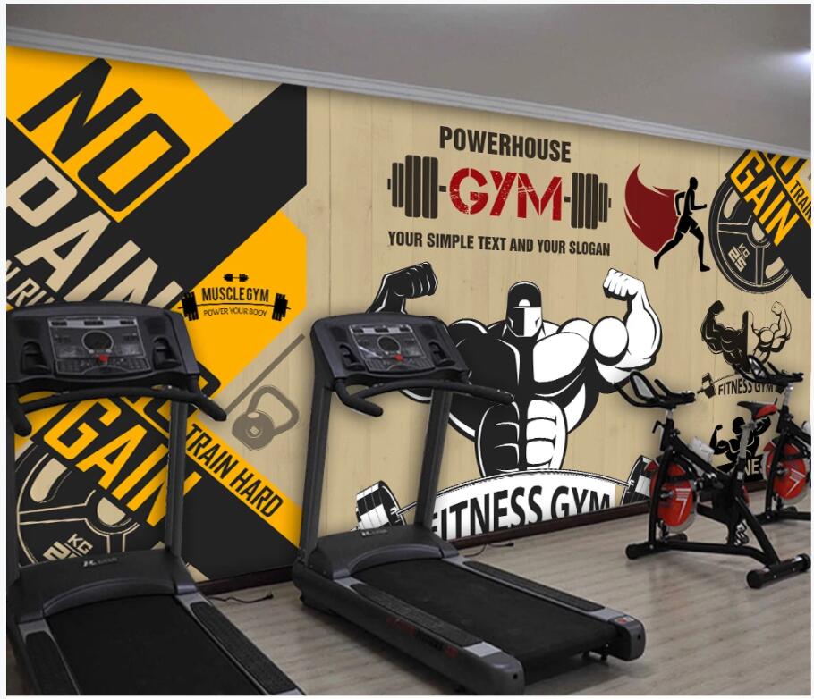 

WDBH 3d wallpaer custom photo Retro cartoon fitness character weights road background room home decor 3d wall murals wallpaper for walls 3d, Non-woven