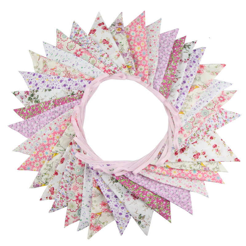 2019 36 Flags 10m Colorful Flowers Cotton Fabric Bunting Pennant