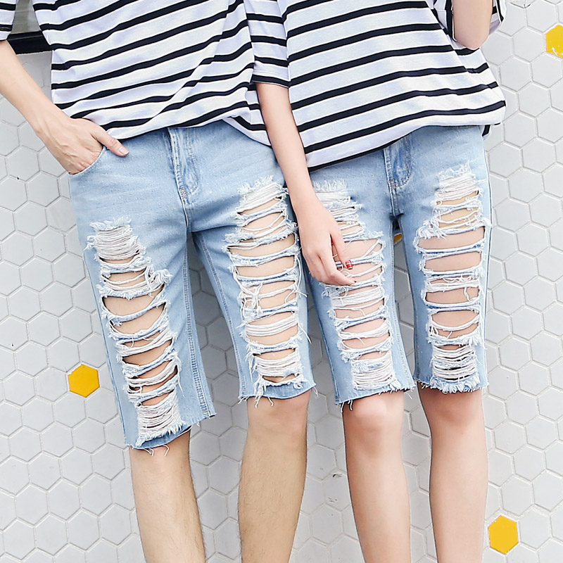 

Summer Women Ripped Jeans Straight Denim Knee Length Pants Female Hole Bleached Short Jeans Lady Fashion Korean, Picture