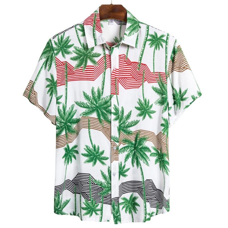 

summer hawaiian shirt floral shirt men leaf pattern short-sleeved hawaiian mens clothing dropshipping