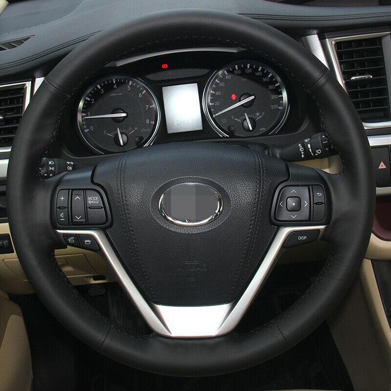 Car Hand-stitched Black Leather Steering Wheel Cover for Toyota Highlander 2015-image-545078157