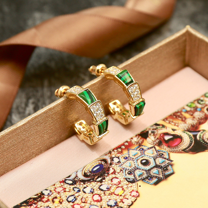 

Fashion brand Titanium steel jewelry women Snake earring Metal women love earrings Gold green Set auger crystal earrings jewelry wholesale, Golden;silver