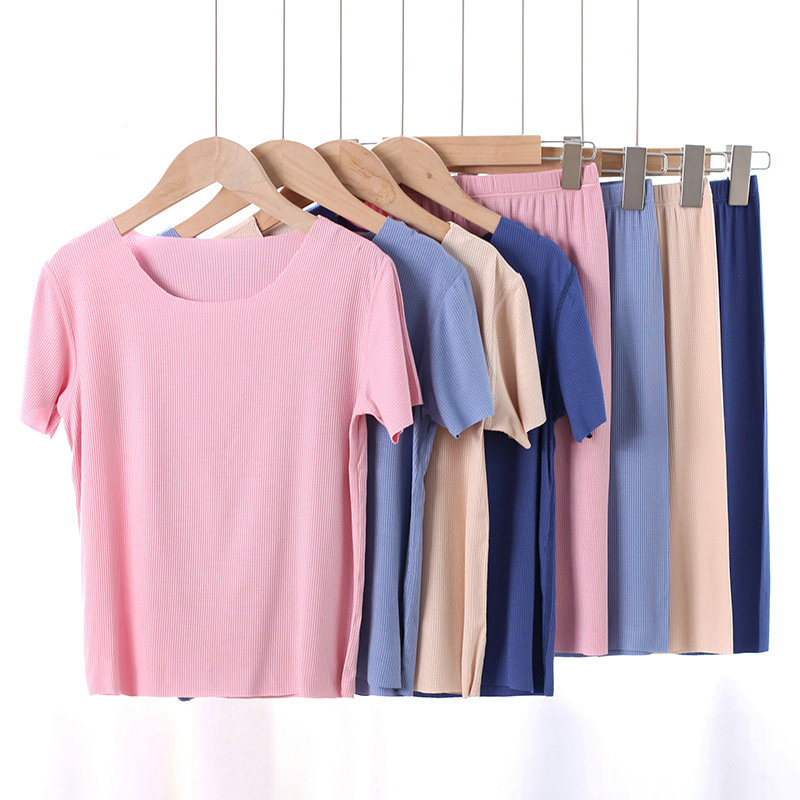 

Kids Children Ribbed Fitted Pajamas Sleepwear Boys Girls Toddler PJS T-shirt and Shorts Clothing Summer Clothes Nightwear, Pink