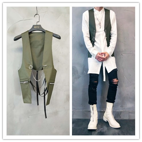 

2020 European and American fashion high street style vest wild wear vest trend casual tooling singer costumes, Green