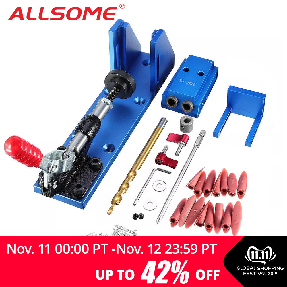 

ALLSOME Portable Pocket Hole Jig Kit System With PH1 Screwdriver 9.5mm Drill Bit Set For Carpenter WoodWorking Hardware Tools
