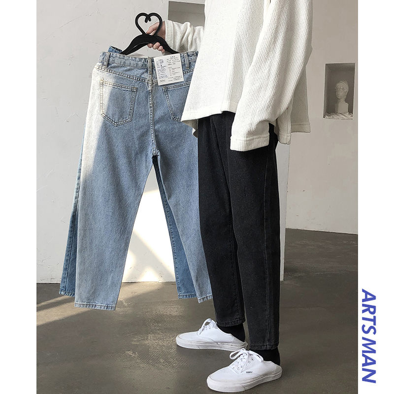 

Ins New Korean Bag Jogging Street Sports Mens Jeans For Hombre Men's Blue Nine Pants Casual Cotton Soft Large Size Jeans Men, Red