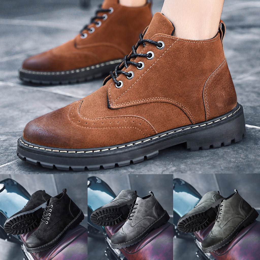 

autumn winter Men's Boots Retro Simple Color Shoes Matte Texture With Round Head Boots, Black