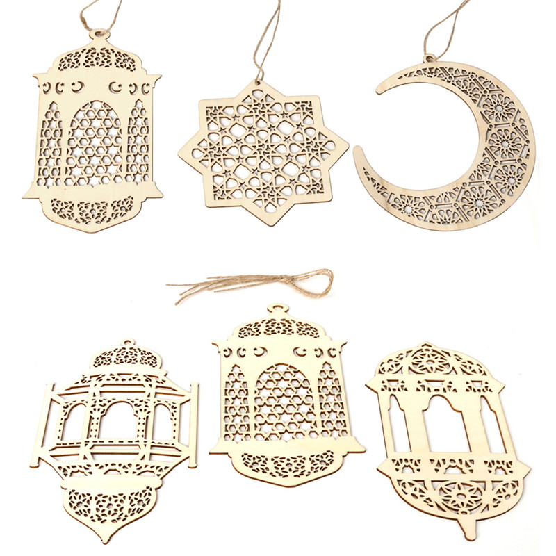 

Ramadan Wooden Decor Eid Mubarak Muslim Ramadan Moon Star Plate Hollow Pendant Islamic Festival Event Party Favor
