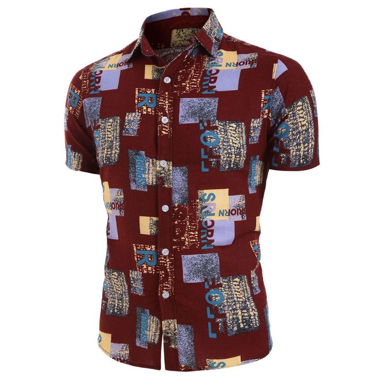 

Breathable Men Shirt Ethnic Style Print Vintage Short Sleeve Streetwear Tops Loose Men Beach Hawaiian Shirts 2020 6.13