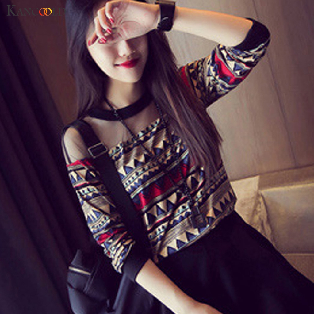 

KANCOOLD shirt Blouse Tops Women Long Sleeve O-Neck Chiffon Casual Floral print Lace Tops fashion new shirts women 2019 NOV8, Multi