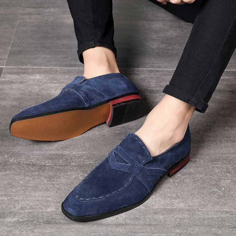 

Leather Shoes Men Italian Formal Shoes Men's Dress High-End Custom Flock Big Size Office Business Loafers Men, Black