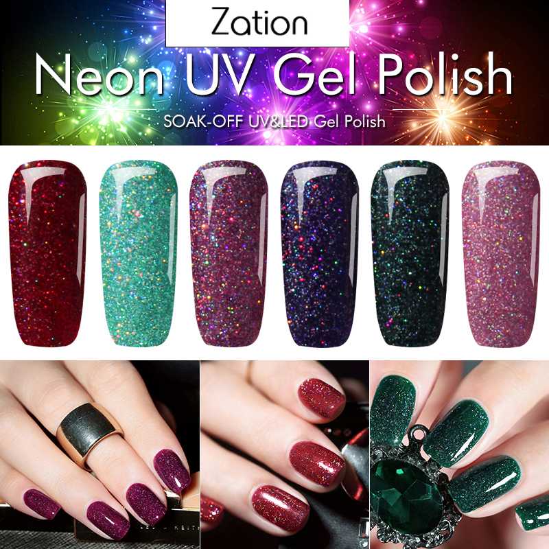 

Zation Neon Gel Nail Polish All for Manicure Glitter Nail Art Semi Permanent Soak Off UV LED Gel Long-lasting Varnish, 61white-top-base