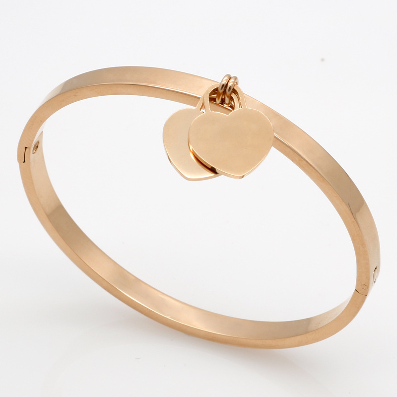 

Wholesale-New Stainless Steel Shackle Heart love Bracelet jewelry Cuff Rose Gold plate Bangles Bracelets For Women Love Bracelet