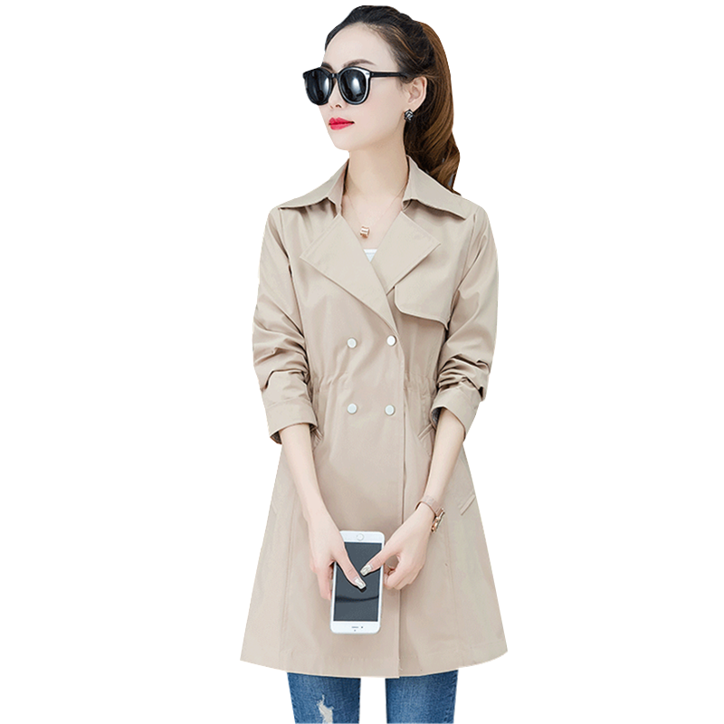 

Trench Coat Women 2020 Spring Autumn New Casual Plus Size Long Double Breasted Coat Solid Color Windbreaker Women Tide 3XL D3378, Black