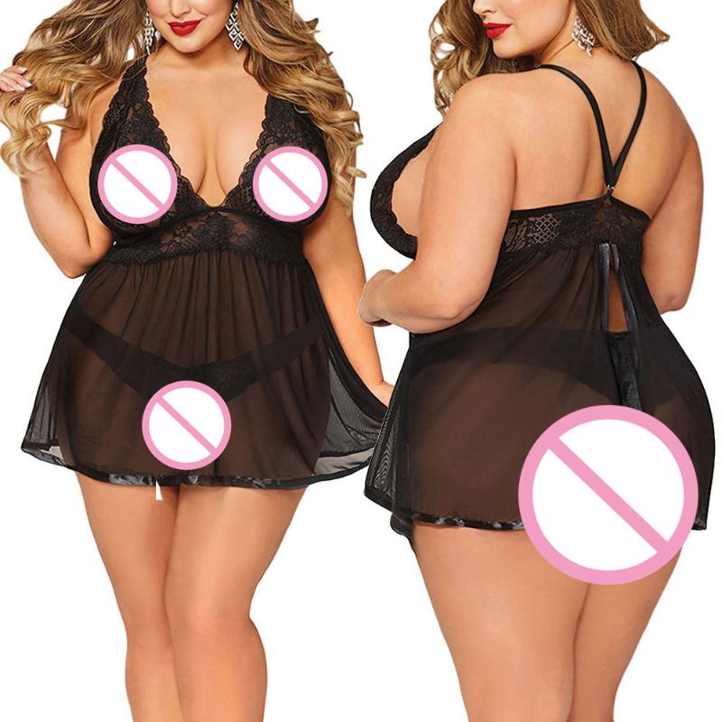 

Hot Women Lingerie Plus Size Open Back Lingerie Lace Babydoll Sleepwear Large Size Sexy Nightdress Underwear Ladies Sleepwear #W, Black