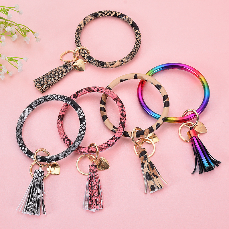 

Bracelet keychain bangle keychain Leather Tassel Keyring Keychains For Ladies Cute Wristlet gifts for women
