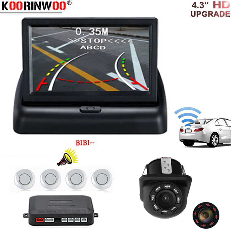 

Koorinwoo Car Parking sensors 4 Radar Alarm Detector Movable Connect Dynamic trajectory camera Foldable Monitor Screen Wireless