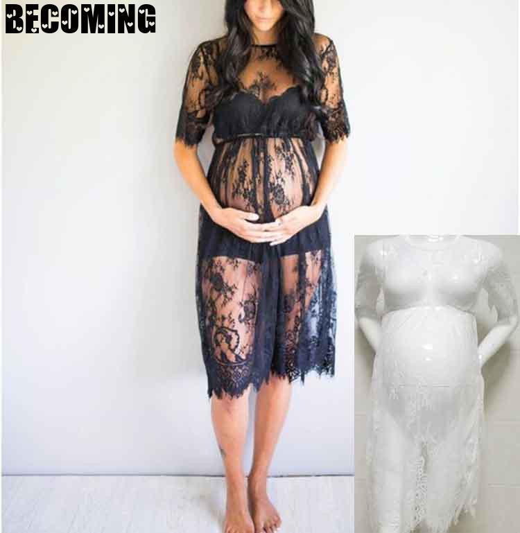 

Big Size Maternity Lace Dresses For Photo Shoot Pregnant Dress Maxi Gown Women Wedding Dress Photo Shoot Photography Clothes, Beige