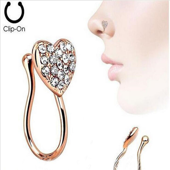 

Piercing ornament heart nose nail nose ring set with diamond heart new style nose ornament no hole piercing ring three packages, Silver