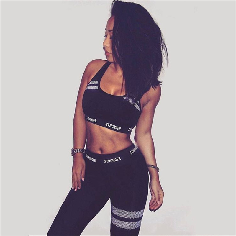 

Striped Stronger Letter Yoga Suit Women Shock Proof Sport Bra or Track Yoga Pants Leggings Fitness Push Up Sexy Tights Running Y200328, Black yoga pants