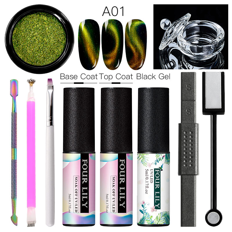 

Four Lily Cat Eye Nail Powder Set Chameleon Magnetic Laser Nail Art Pigment Powder Dust Nails Decorations for DIY Manicuring
