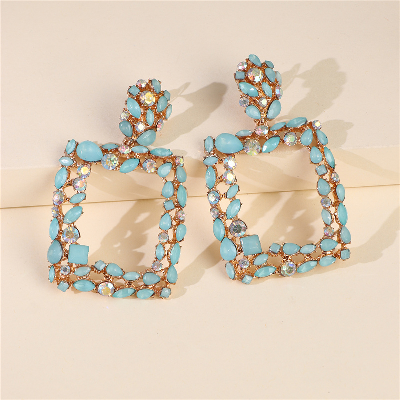 

JUJIA Boho Summer Crystal Rhinestone Drop Dangle Earrings Women Multicolored Geometric Statement Square Earrings Femme Jewelry
