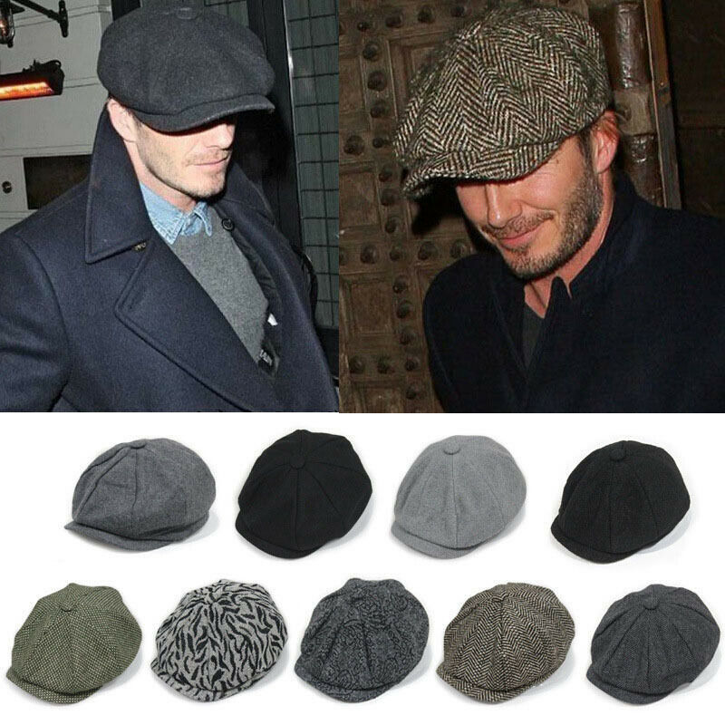 New Ivy Sun Flat Cap Herringbone Hat Gatsby Newsboy Cabbie Elastic Men Coffee TR