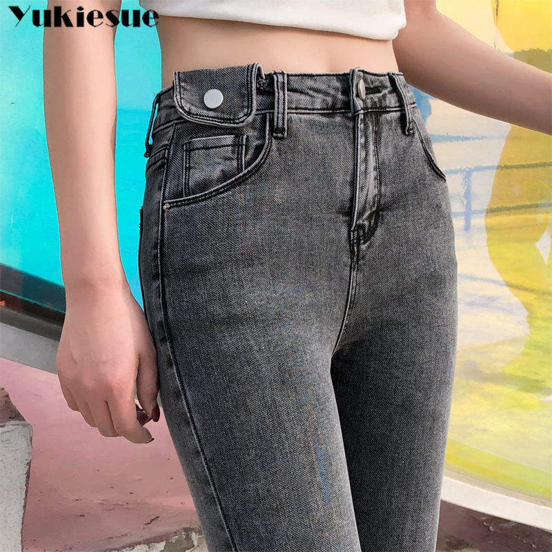 

fashionable woman's jeans with high waist kinny slim jeans woman mom women's for women jean femme Plus size black, Light blue