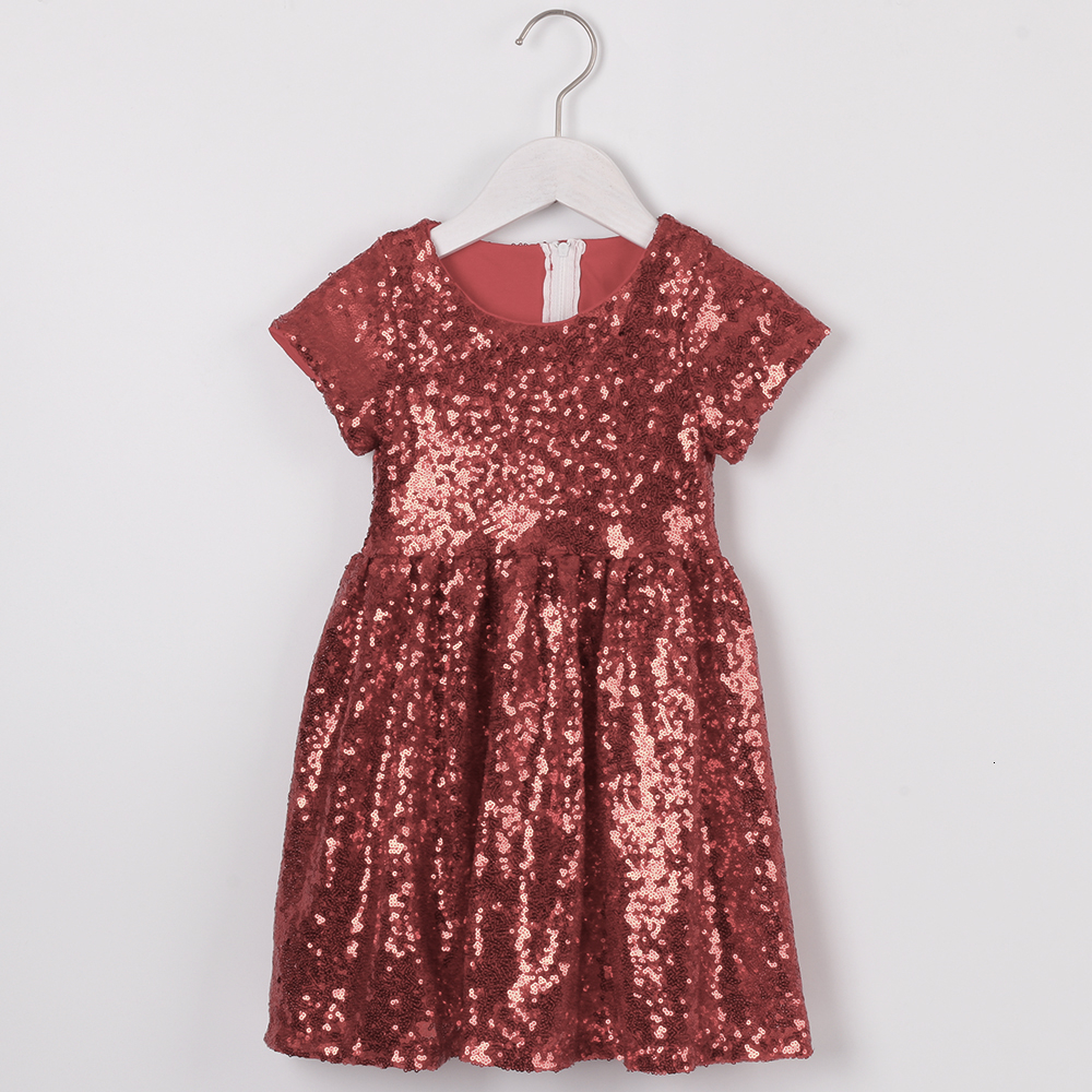 Toddler Girls Glitter Dress Kids Sequin Sparkle Solid Pink Silver Gold