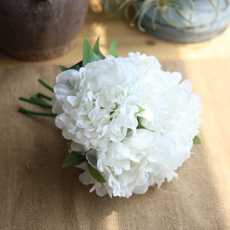 

Artificial Wedding Flowers 5 Heads Pink Silk Hydrangeas For Bride Hand Silk Blooming Peony Fake Flowers White Home Decoration