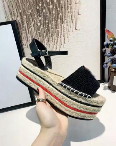 

[Orignal Box] New Arrival Womens High Heels Casual Sandals Party Cow Leather Platform Straw Sexy Girl Ladies Pointed Toes Shoes 35-41, Black