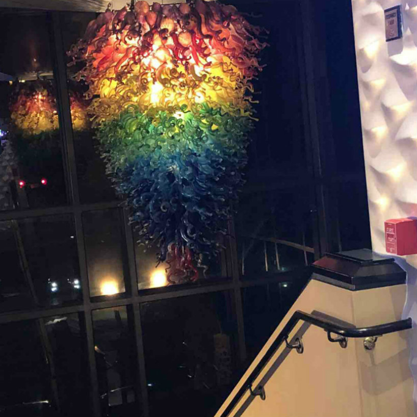 Modern Hand Blown Lamps Chandeliers LED Bulbs Italy Artistic Chandelier Lighting Rainbow Color Hanging Glass Pendant Lights-image-520818506