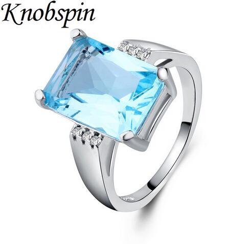 

Elegant Simple Blue Zircon Women Rings Wedding Band Finger Rings with Big Stone Fashion Party Engagement Jewelry anel feminino