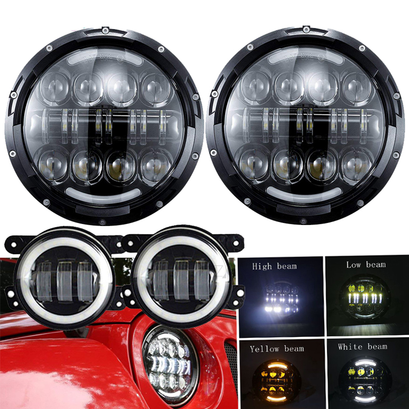 

7Inch 80W White Daytime Running Light Amber Turn Signal Halo LED Headlight and foglight For Lada 4x4 Puch Kenworth Nissan Suzuki Samurai