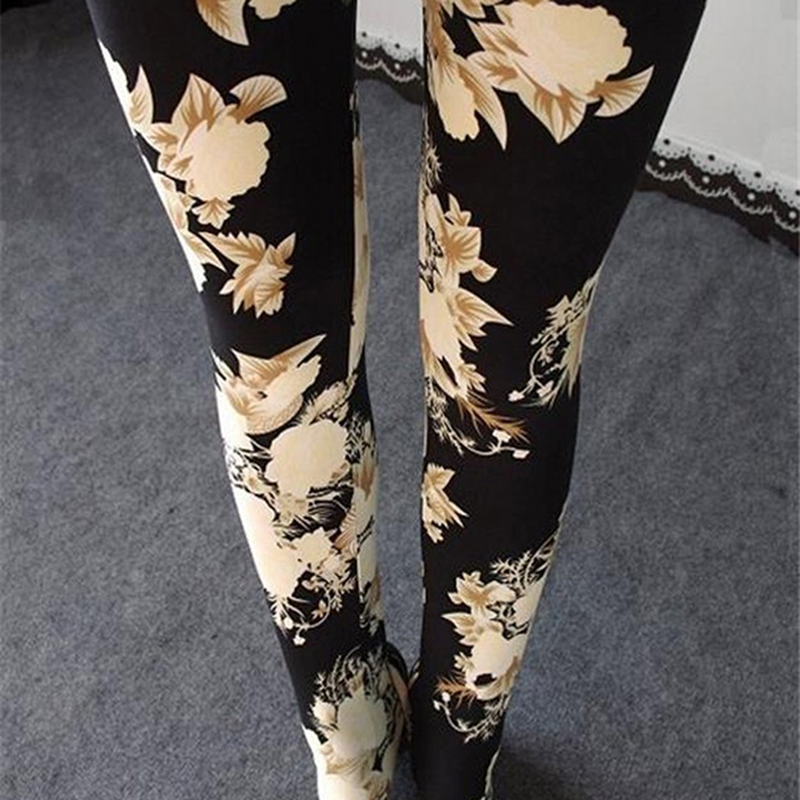 

Women Sports Leggings Flowers Print Floral Yoga Leggings For Women Sport Wear Jeggings Gym Fitness Running Yoga, White