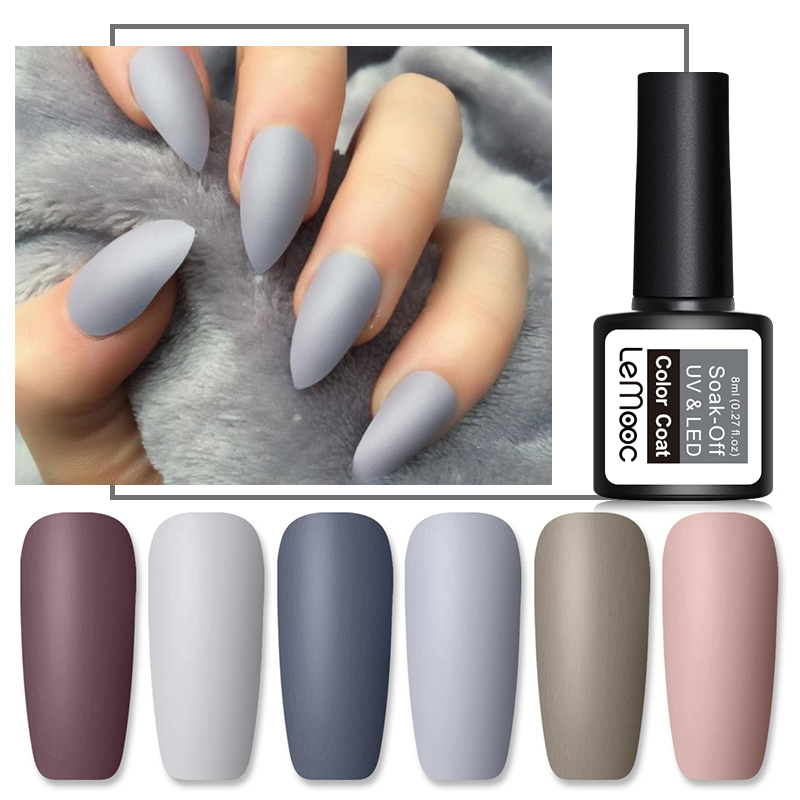 

LEMOOC 8ml Matte Top Coat Color UV Gel Nail Polish Gray Series Semi Permanent Soak Off UV Gel Varnish DIY Nail Art Paint, A104