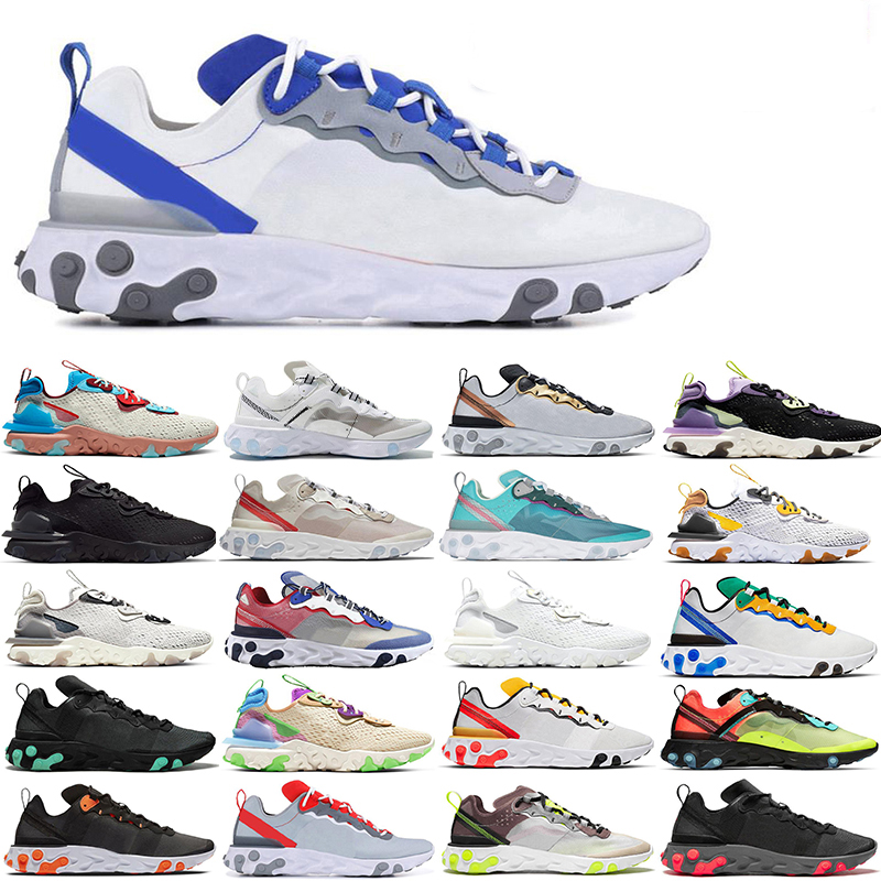 

2021 Black Iridescent React Vision Element 87 55 mens running shoes UNDERCOVER triple white Taped Seams men women sports Jogging Walking, 36-45 black iridescent