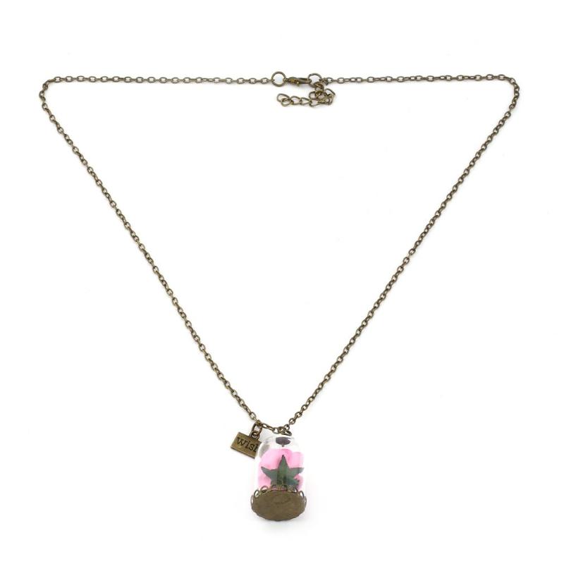 

Women Terrarium Glass Bottle Necklace Romantic Dried Flowers Pendant Glass Bronze Long Chain Girls Lady