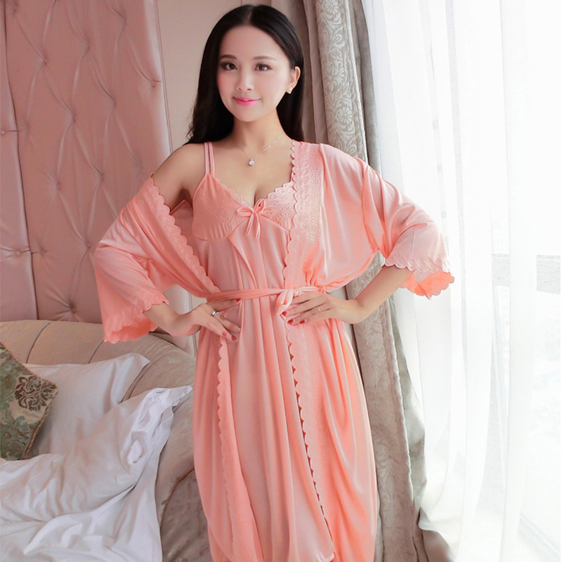 

2PCS Robe Suit Satin Women Gown Bathrobe Set Rayon Sexy Loose Sleepwear Intimate Lingerie Lounge Nightwear