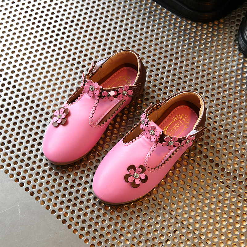 

Girls Pu Leather Shoes Princess Shoes With Floral Korea Party Wedding Dress Girl Children's Single Size 21-36 D431, As shown