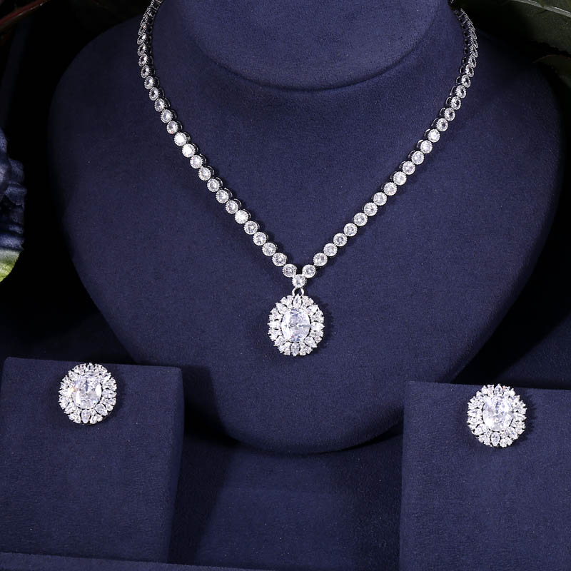 

jankelly Nigeria 2pcs Bridal Zirconia Jewelry Sets For Women Party, Luxury Dubai Nigeria CZ Crystal Wedding Jewelry Sets, As pic