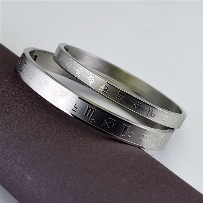 

Bangle High Quality Twelve Constellation Symbols Bracelet For Women Personality Stainless Steel Men Simple The Zodiac Bangles