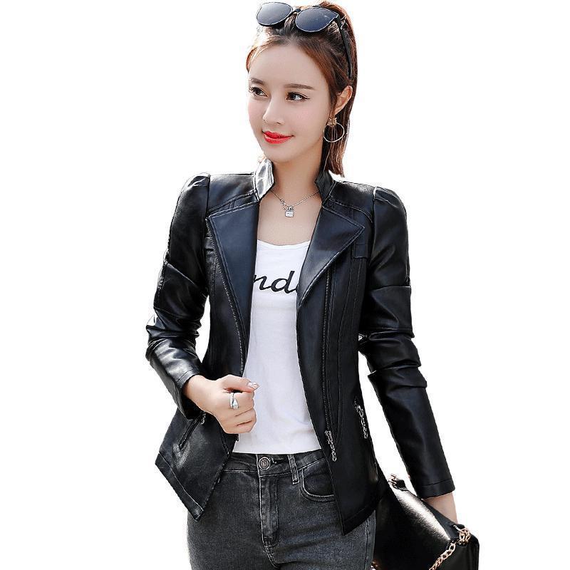 

Moto Jacket New Women Slim Plus Size 5xl 6xl Black Leather Coat Ladies Spring Autumn Pink Biker Jakcets Casaco Feminino-a